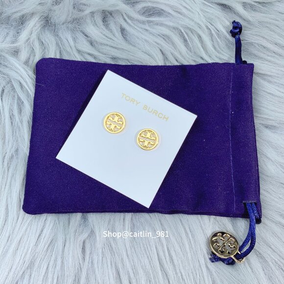 Tory Burch Women's Logo Circle-Stud Earrings - Tory Gold - Picture 3 of 4